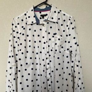 Talbots White button down shirt  Navy polka dots.